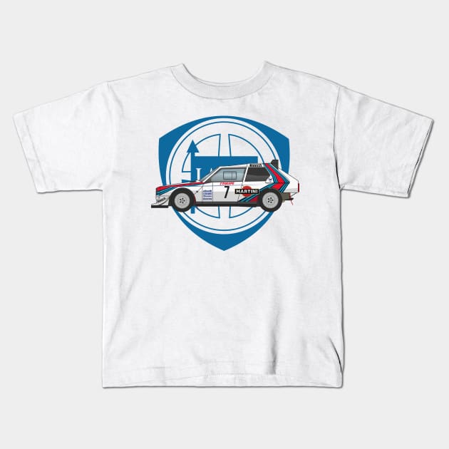 Lancia Delta Rally Martini Racing Illustration Kids T-Shirt by Burro Wheel